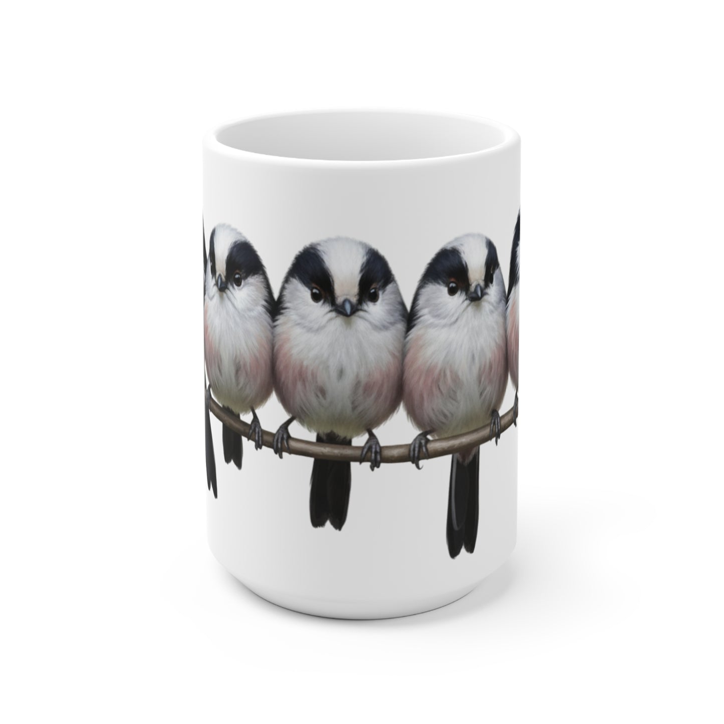 Schwanzmeisen Tasse Vögel auf einem Ast Vogelmotiv für Vogelbeobachter und Vogelfreunde