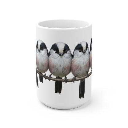 Schwanzmeisen Tasse Vögel auf einem Ast Vogelmotiv für Vogelbeobachter und Vogelfreunde