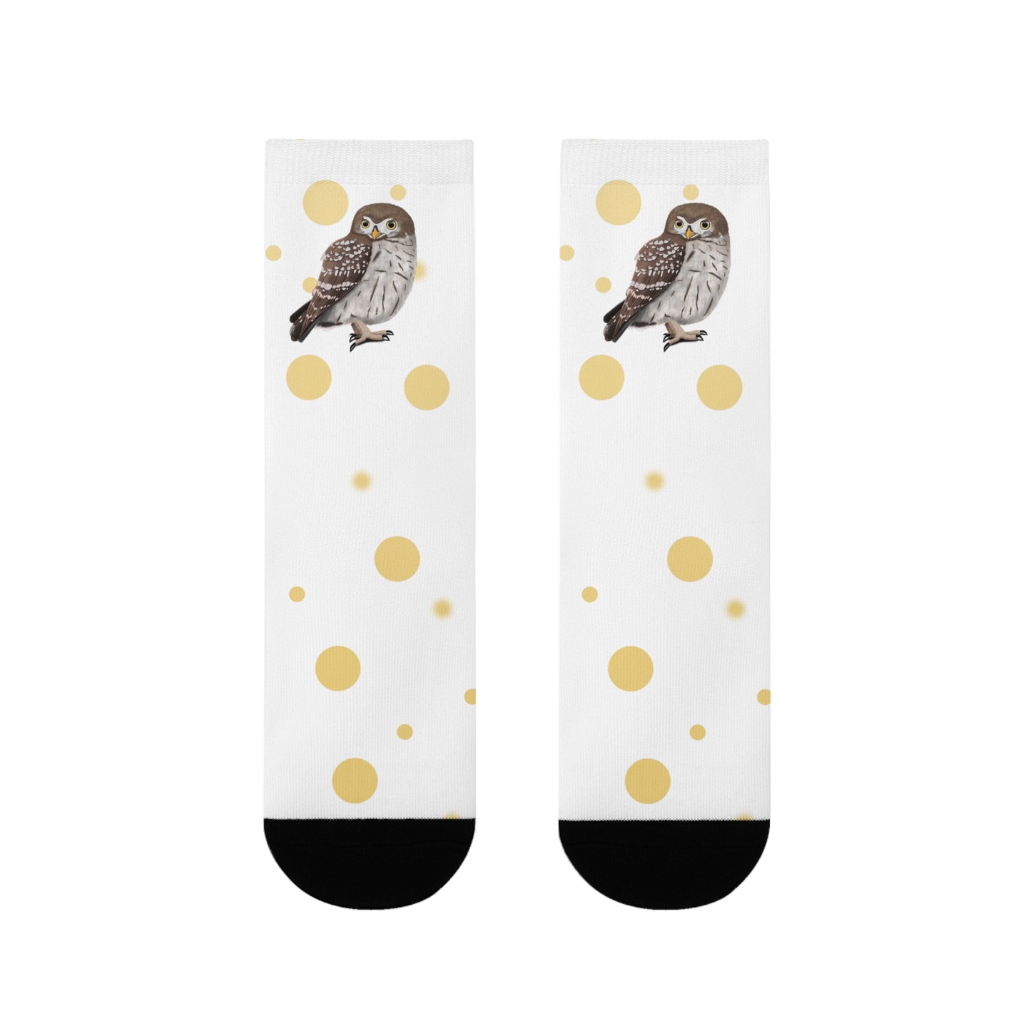 Eule Vogel Socken mit Goldenen Punkten für Vogelfreunde & Vogelbeobachter Weiß