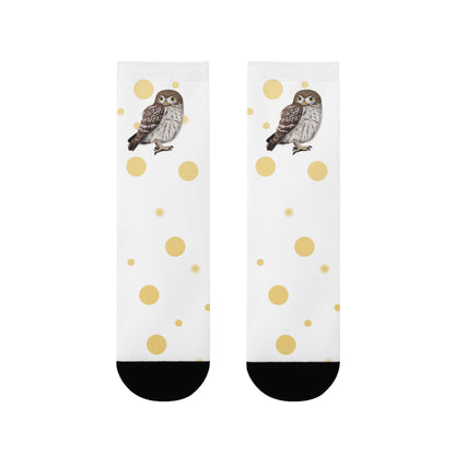 Eule Vogel Socken mit Goldenen Punkten für Vogelfreunde & Vogelbeobachter Weiß