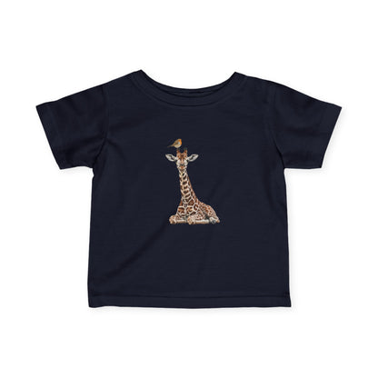 Süße Baby Giraffe mit Rotkehlchen Vogel Tiermotiv T-Shirt für Babys und Kleinkinder