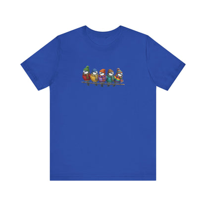 Blaumeisen in Strick T-Shirt – Weiches Premium Shirt mit Einzigartigem Vogelmotiv
