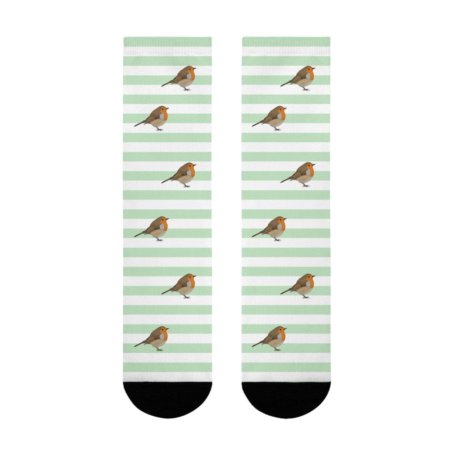 Rotkehlchen Socken mit Streifen in Salbeigrün Weiß – Geschenk für Vogelliebhaber & Ornithologen – Accessories,