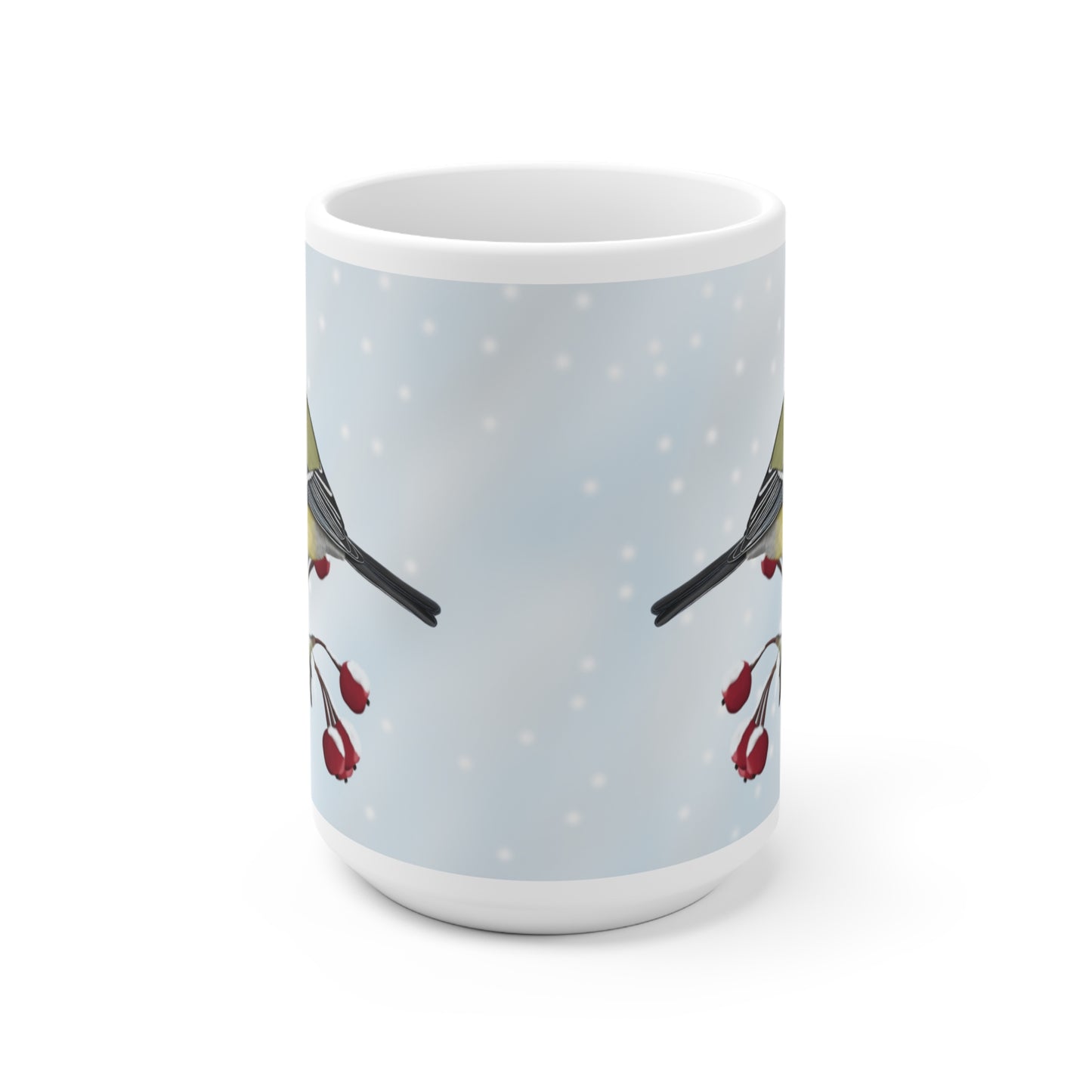 Kohlmeise auf einem Ast im Winter Weihnachten Schnee Vogel Tasse