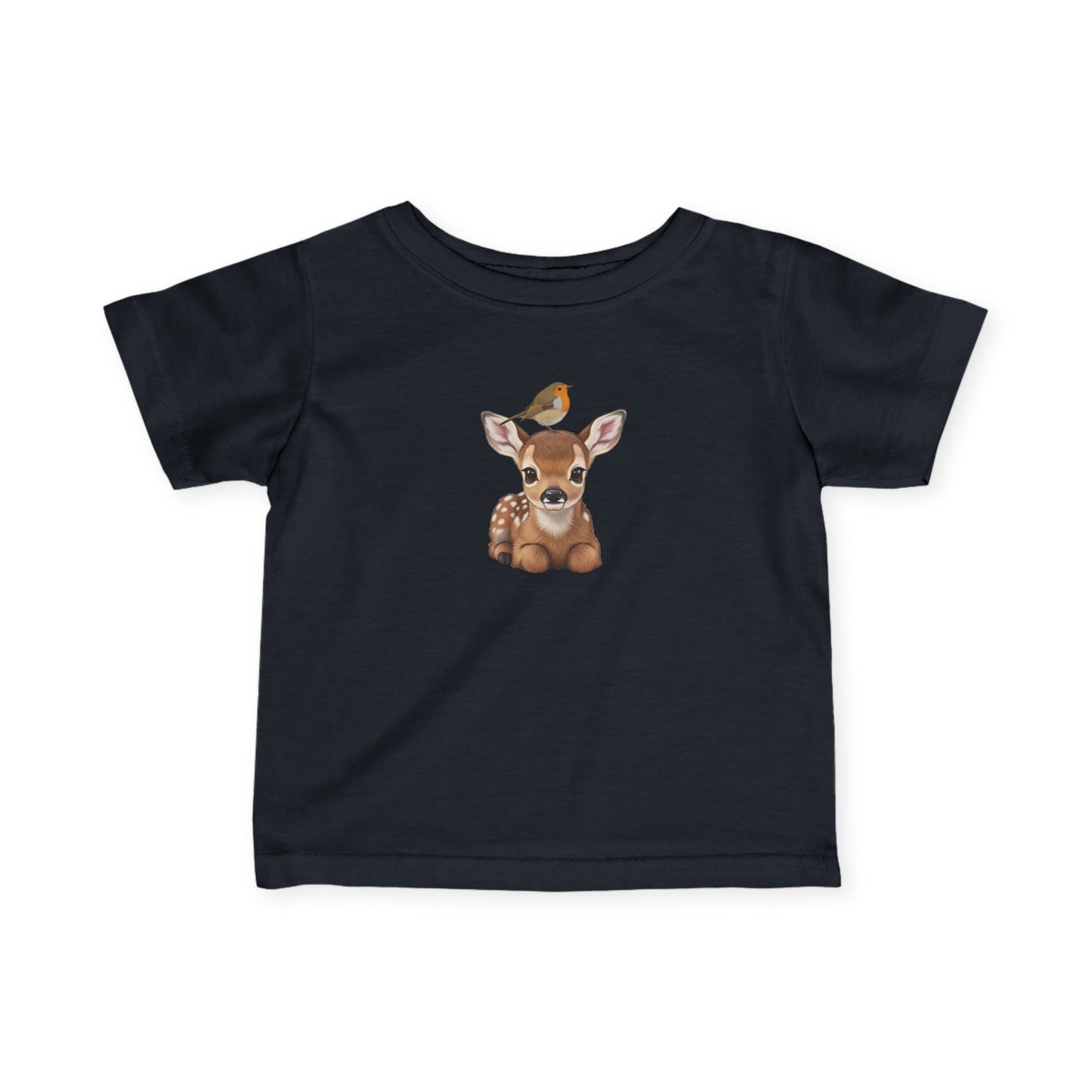 Rehkitz mit Rotkehlchen Baby T-Shirt Süßes Tiermotiv