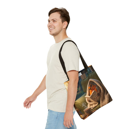 Rosi Rotkehlchen liest ein Buch Stofftasche | Beidseitig bedruckte Tragetasche