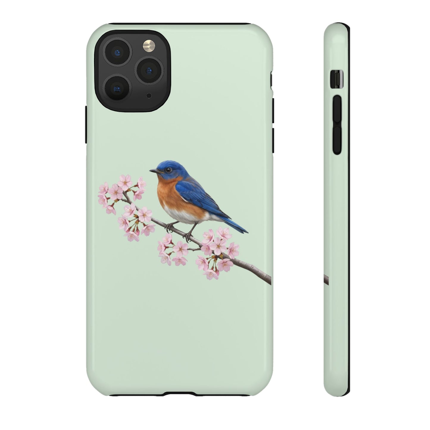Rotkehl-Hüttensänger Handyhülle in Salbeigrün | Florales Kirschblüten Vogel-Motiv für iPhone & Google Pixel – animal lover,