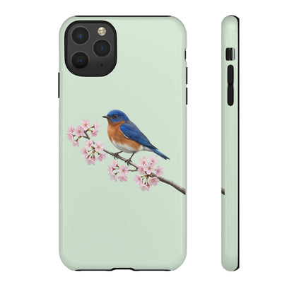 Rotkehl-Hüttensänger Handyhülle in Salbeigrün | Florales Kirschblüten Vogel-Motiv für iPhone & Google Pixel – animal lover,