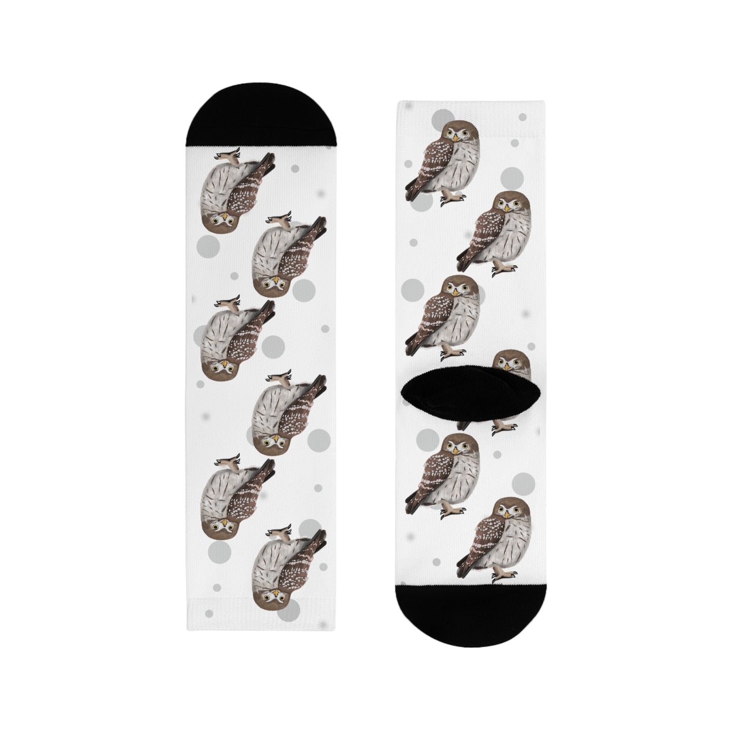 Eulen Socken Vogelsocken Weiß mit Grauen Punkten