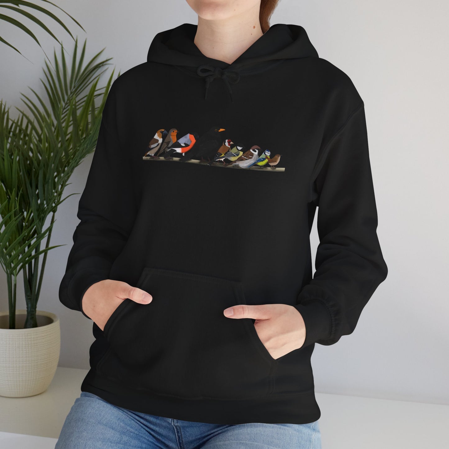 Vögel auf einem Ast Hoodie - Amsel Rotkehlchen Kohlmeise Stieglitz Kapuzenpullover für Vogelbeobachter & Naturliebhaber