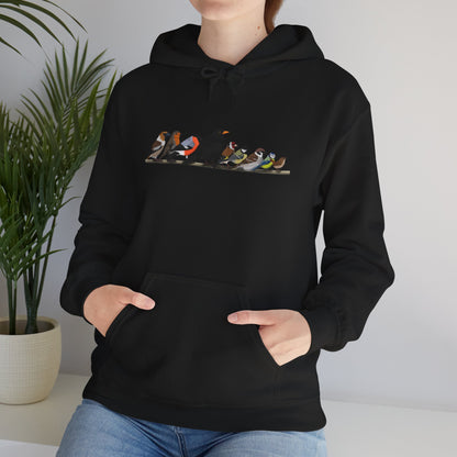 Vögel auf einem Ast Hoodie - Amsel Rotkehlchen Kohlmeise Stieglitz Kapuzenpullover für Vogelbeobachter & Naturliebhaber