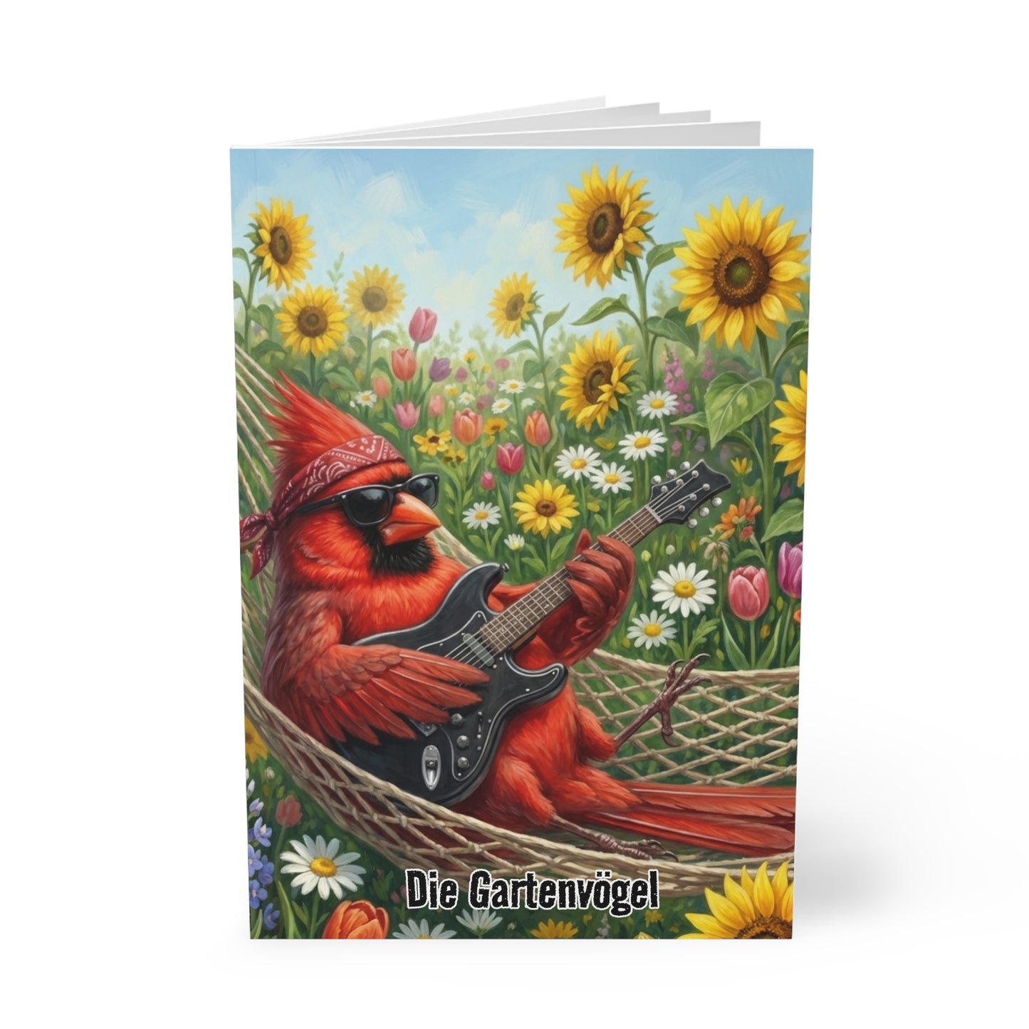 Chordinal mit Gitarre Notizbücher – in der Hängematte - Premium Notizbuch A5 Vogelmotiv | Die Gartenvögel