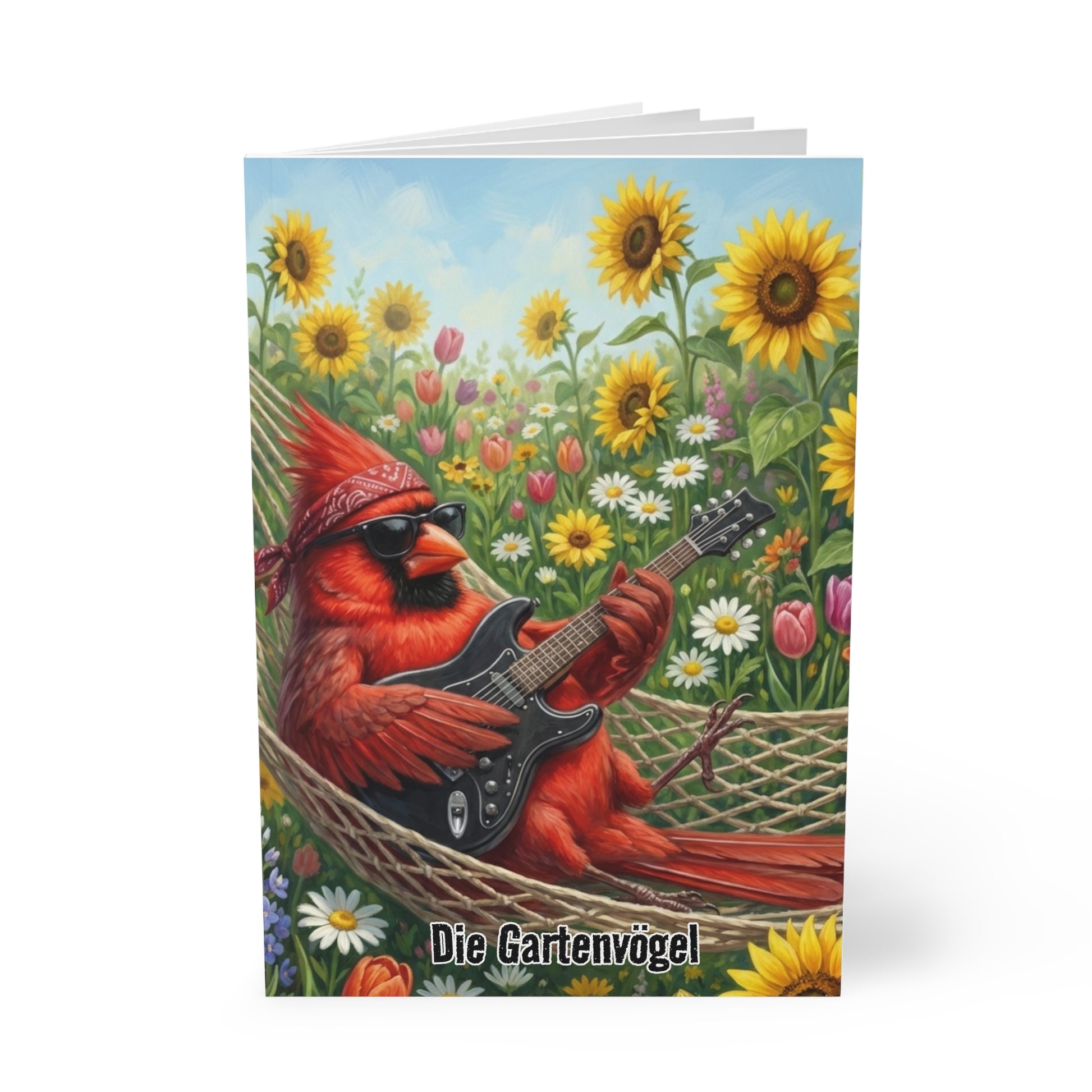 Chordinal mit Gitarre Notizbücher – in der Hängematte - Premium Notizbuch A5 Vogelmotiv | Die Gartenvögel