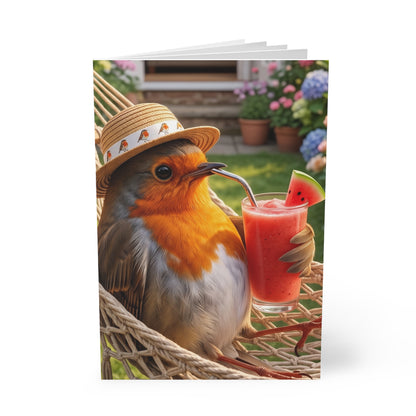 Rosi Rotkehlchen in der Hängematte Notizbuch A5 liniert als Sommer Geschenk für Gartenfreunde und Schreibwaren Fans