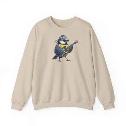 Bert Blaumeise Blumen-Gitarre Sweatshirt – Die Gartenvögel Band 2 Merch (Unisex)