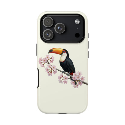 Tukan Handyhülle in Cremeweiß | Florales Kirschblüten Vogel-Motiv für iPhone & Google Pixel