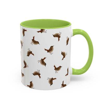 Zaunkönig Tasse mit Streumuster | Vogelmotiv Kaffeebecher für Vogelbeobachter & Naturfreunde – Accent Coffee Mug and Birds Design grün