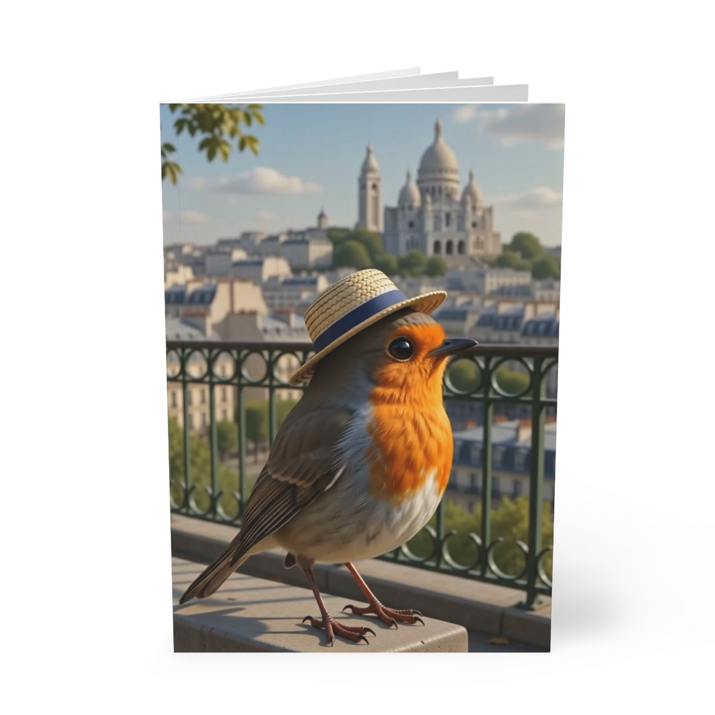 Rosi Rotkehlchen vor Sacré-Cœur Notizbuch A5 liniert für Vogelbeobachter und Gartenfreunde