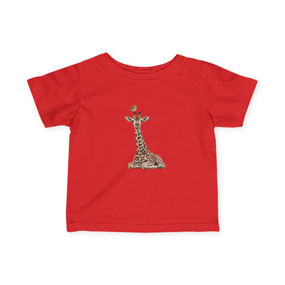Süße Baby Giraffe mit Rotkehlchen Vogel Tiermotiv T-Shirt für Babys und Kleinkinder