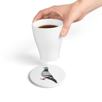 Taube Keramik-Untersetzer Vogelmotiv Weiß