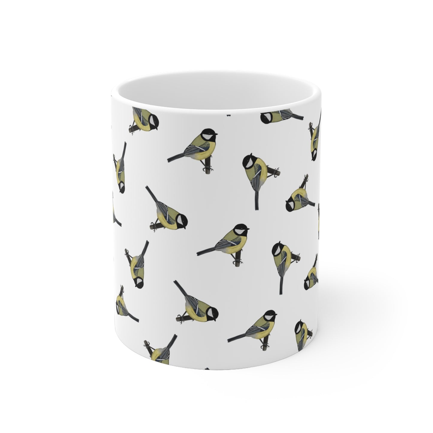 Kohlmeise Tasse – mit Streumuster | Vogelmotiv Kaffeebecher für Vogelbeobachter & Naturfreunde