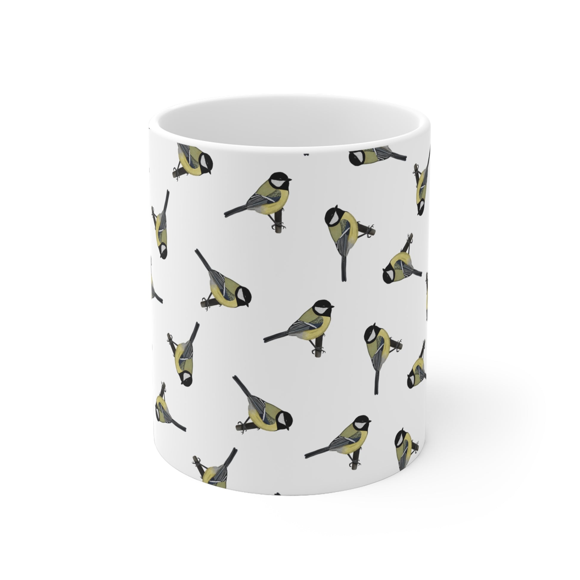 Kohlmeise Tasse – mit Streumuster | Vogelmotiv Kaffeebecher für Vogelbeobachter & Naturfreunde