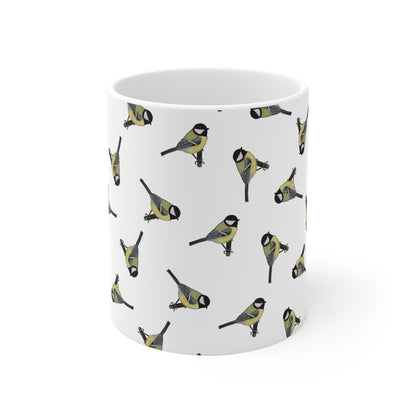 Kohlmeise Tasse – mit Streumuster | Vogelmotiv Kaffeebecher für Vogelbeobachter & Naturfreunde