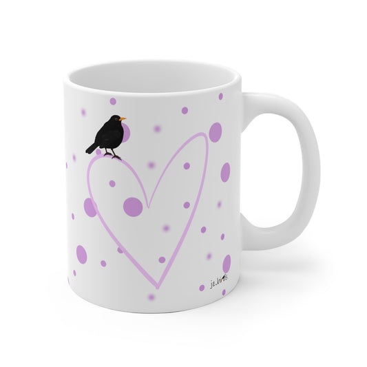 Amsel mit Herz Valentinstag Vogel Tasse Punkte Rosa