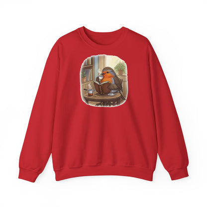 Rotkehlchen liest Bücher und trinkt Kaffee Vogel Sweatshirt für Vogelbeobachter