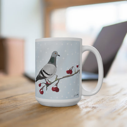 Taube auf einem Ast im Winter Weihnachten Schnee Vogel Tasse