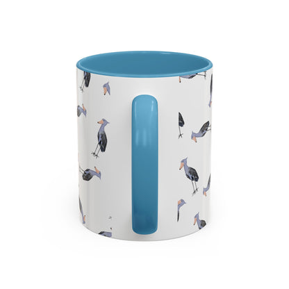 Schuhschnabel Tasse mit Streumuster | Vogelmotiv Kaffeebecher für Vogelbeobachter & Naturfreunde on Accent Coffee Mug background