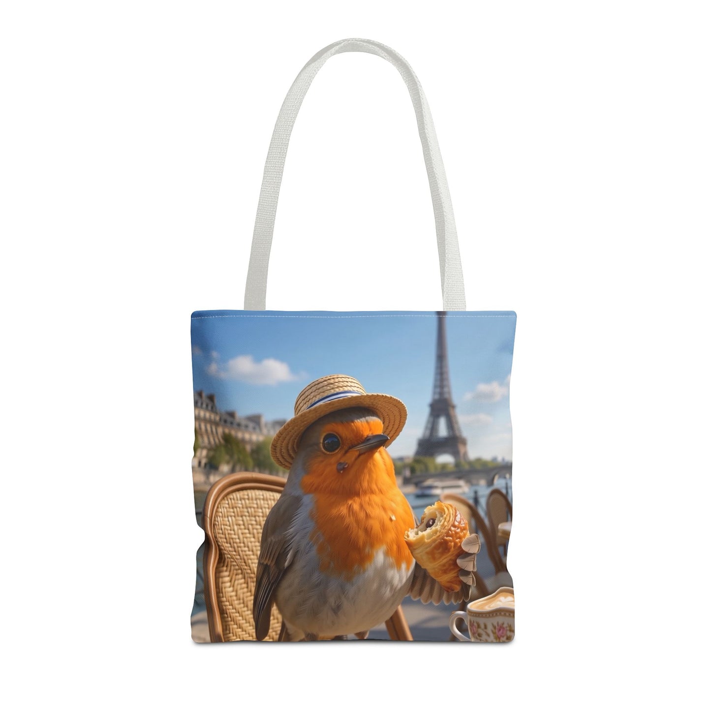 Rosi Rotkehlchen im Paris Bistro Stofftasche – Robuster Tote Bag für Reisefreunde und Vogelliebhaber