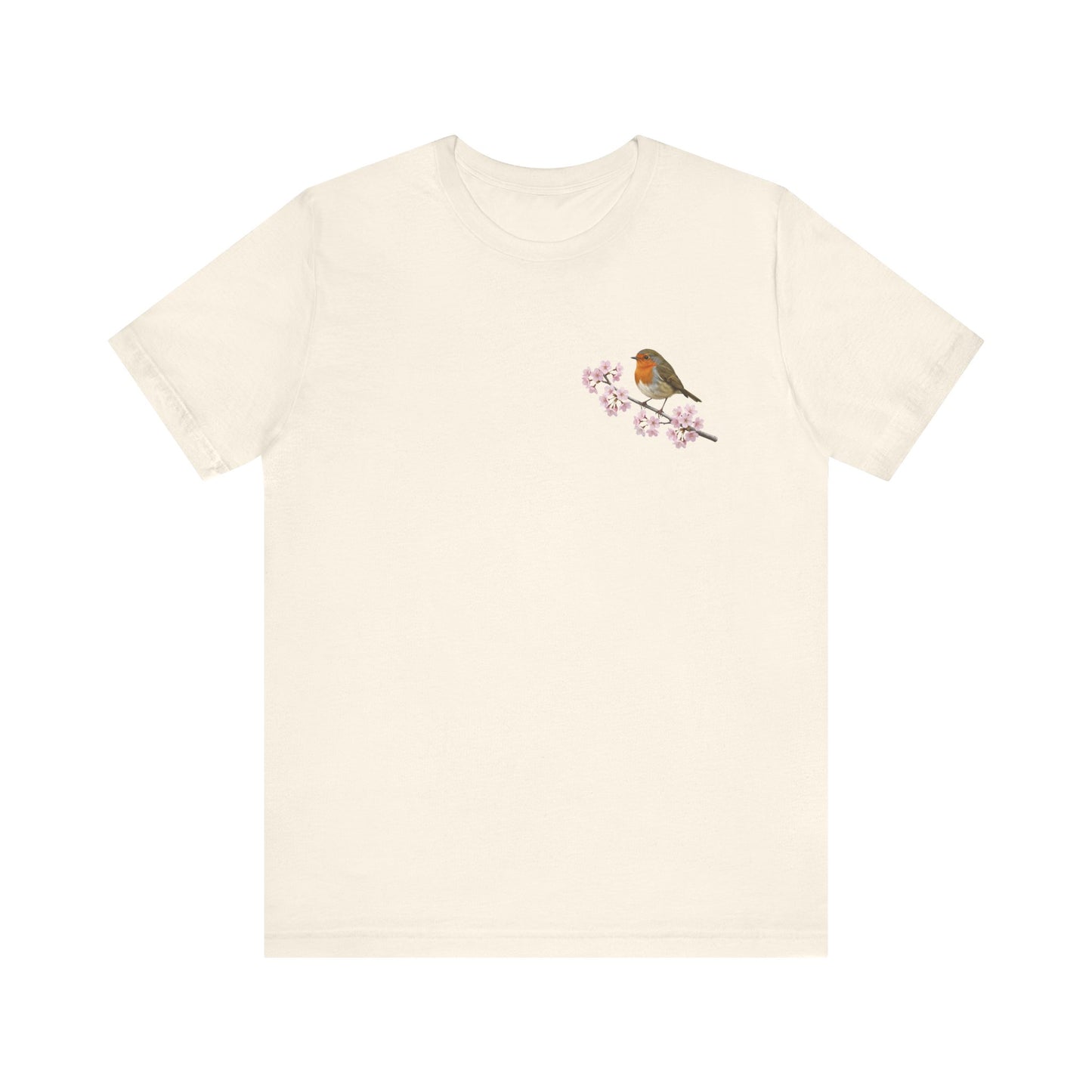 Rotkehlchen T-Shirt mit Kirschblüten | Florales Vogelmotiv für Vogelfreunde