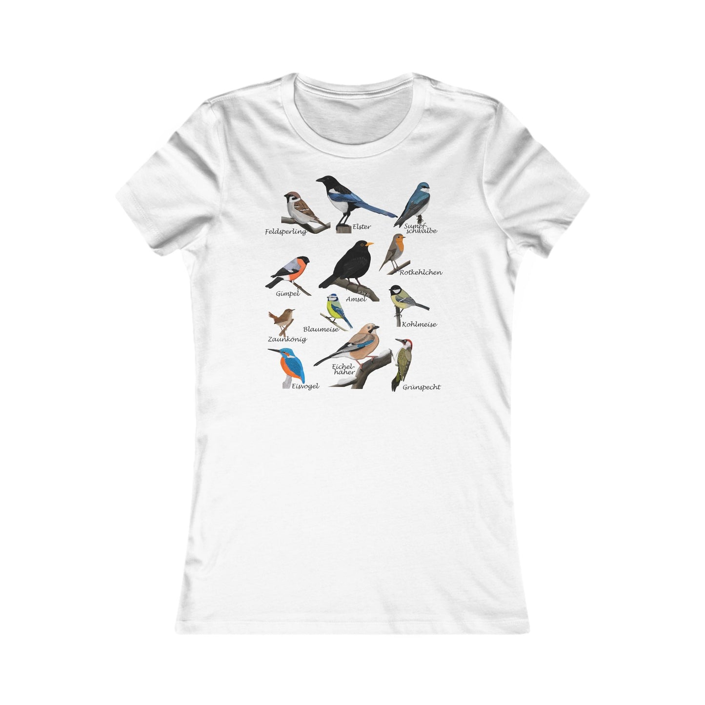 Amsel Rotkehlchen Blaumeise Gartenvögel Vogel T-Shirt für Frauen Vogelfreunde und Vogelbeobachter