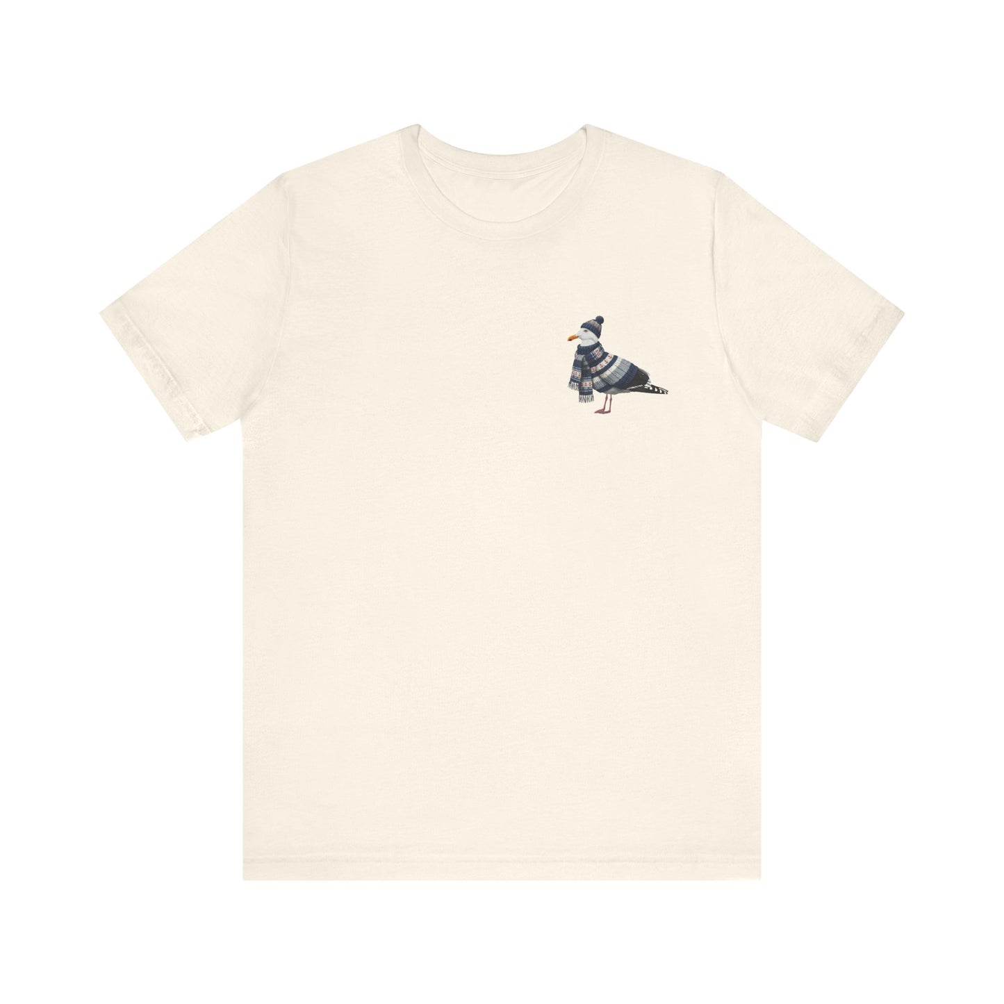 Möwe in Strick T-Shirt – Weiches Premium Shirt mit Winterlichem Vogelmotiv
