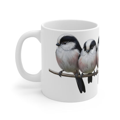 Schwanzmeisen Tasse Vögel auf einem Ast Vogelmotiv für Vogelbeobachter und Vogelfreunde