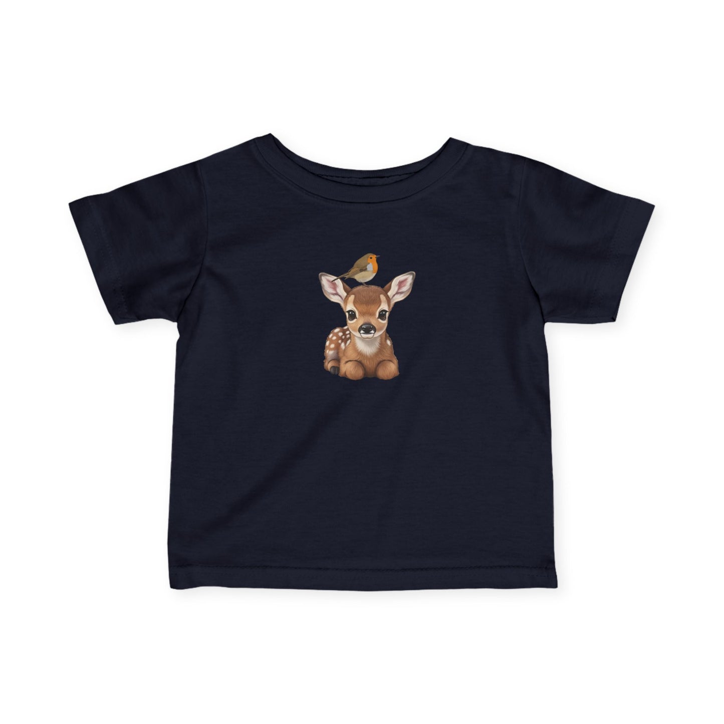 Rehkitz mit Rotkehlchen Baby T-Shirt Süßes Tiermotiv