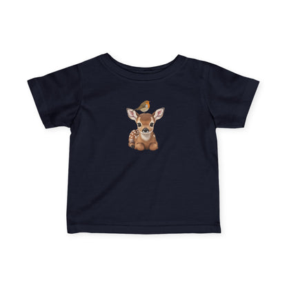 Rehkitz mit Rotkehlchen Baby T-Shirt Süßes Tiermotiv