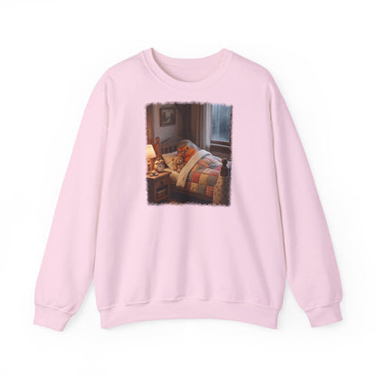 Süßes Rotkehlchen Sweatshirt im Bett mit Teddy | Kuscheliger Vogel Pullover für Langschläfer