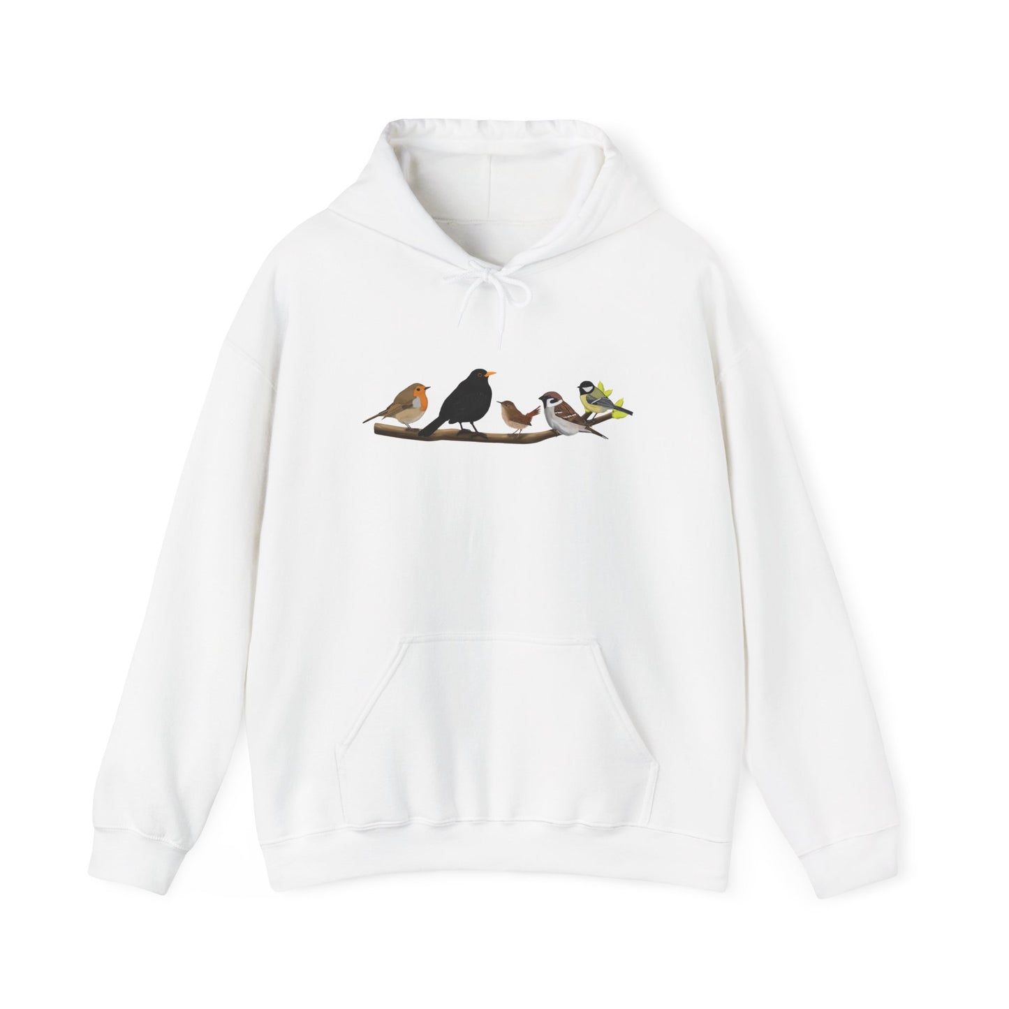 Vögel auf einem Ast Hoodie - Amsel Rotkehlchen Kohlmeise Kapuzenpullover für Vogelbeobachter & Naturliebhaber