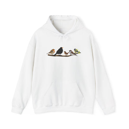 Vögel auf einem Ast Hoodie - Amsel Rotkehlchen Kohlmeise Kapuzenpullover für Vogelbeobachter & Naturliebhaber