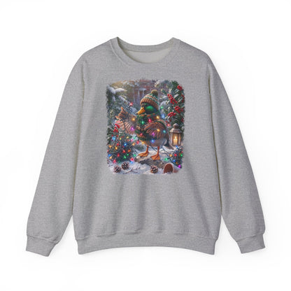 Premium Sweatshirt Ente und die Lichterkette im winterlichen Garten für Vogelfreunde