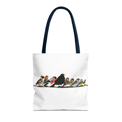 Gartenvögel auf einem Ast Tragetasche 40x40cm Amsel Rotkehlchen Zaunkönig Vogel Tasche