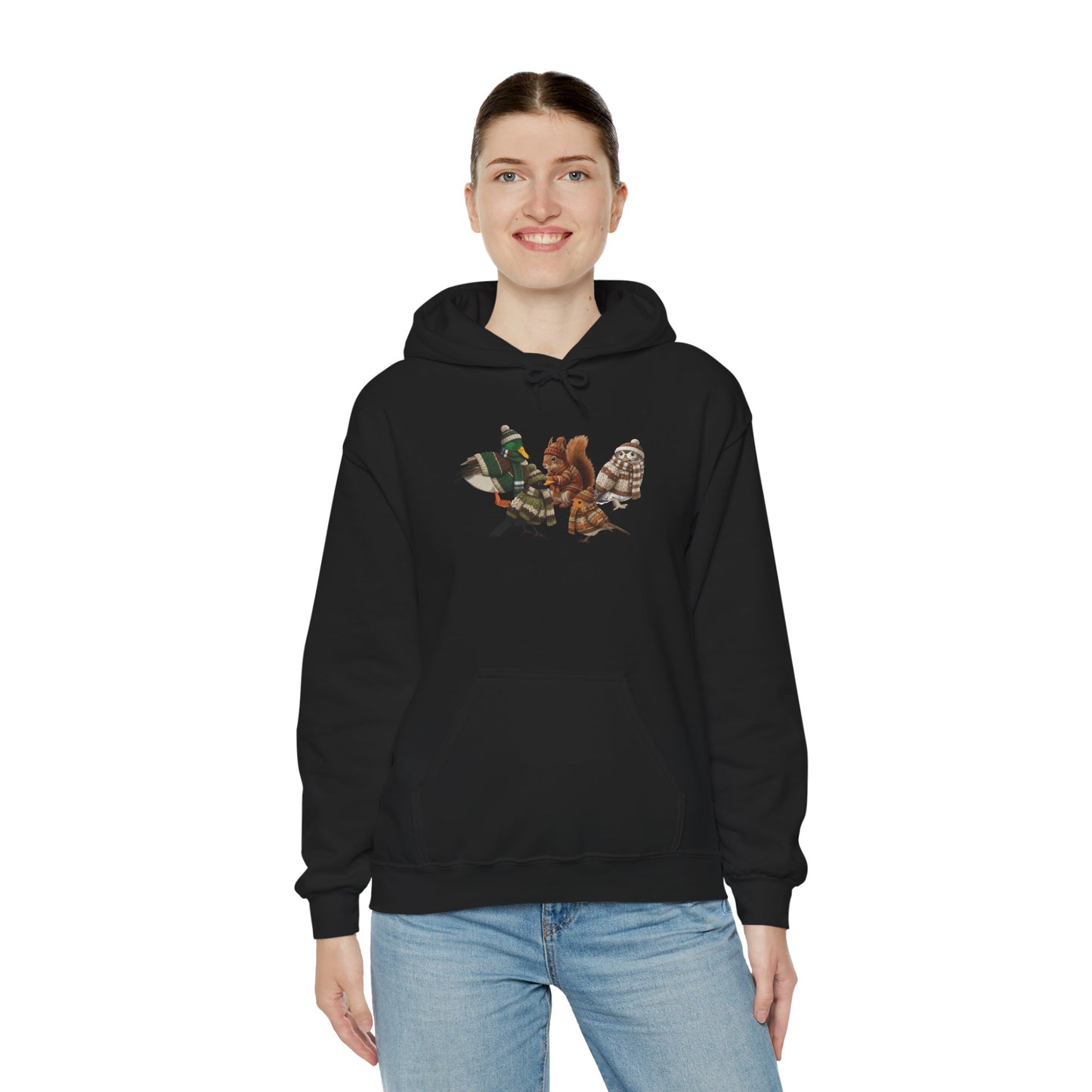 Lustiger Vogelmotiv Winter Hoodie: Die Tier-Gang im Strick-Outfit