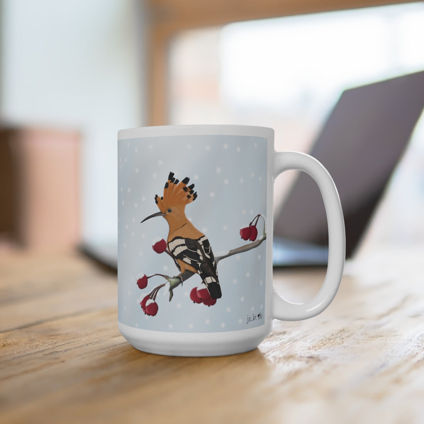 Wiedehopf auf einem Ast im Winter Weihnachten Schnee Vogel Tasse