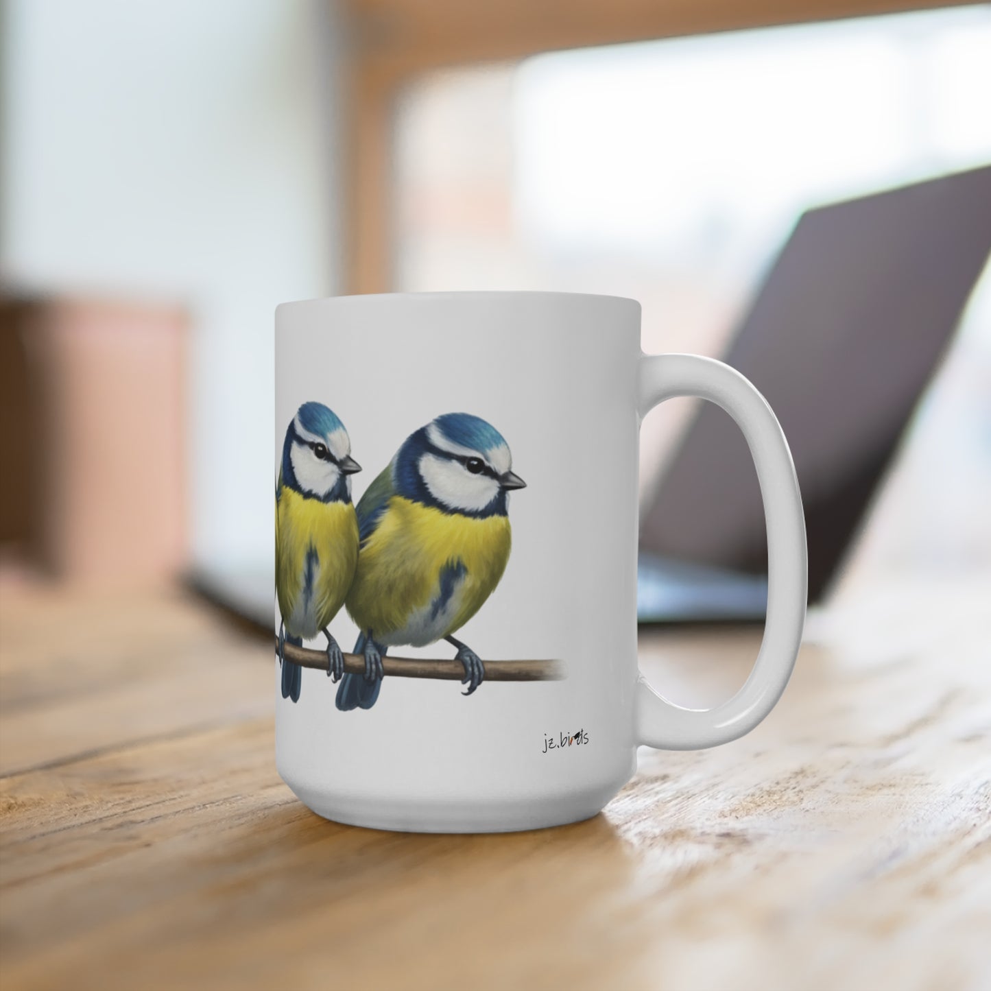 Blaumeisen Tasse Vögel auf einem Ast Vogelmotiv für Vogelbeobachter und Vogelfreunde