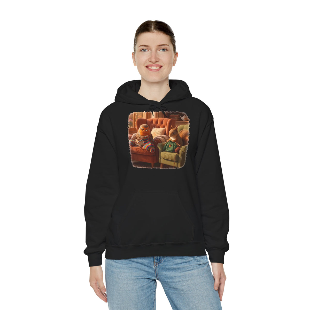Hoodie Rosi Rotkehlchen & Eichhörnchen Stricken | Lustiger Kapuzenpullover für Vogelfreunde