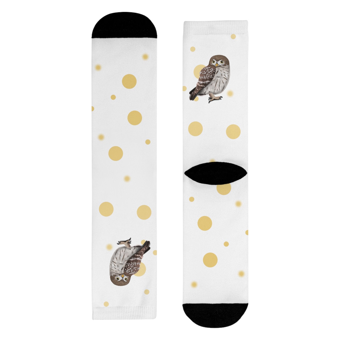 Eule Vogel Socken mit Goldenen Punkten für Vogelfreunde & Vogelbeobachter Weiß