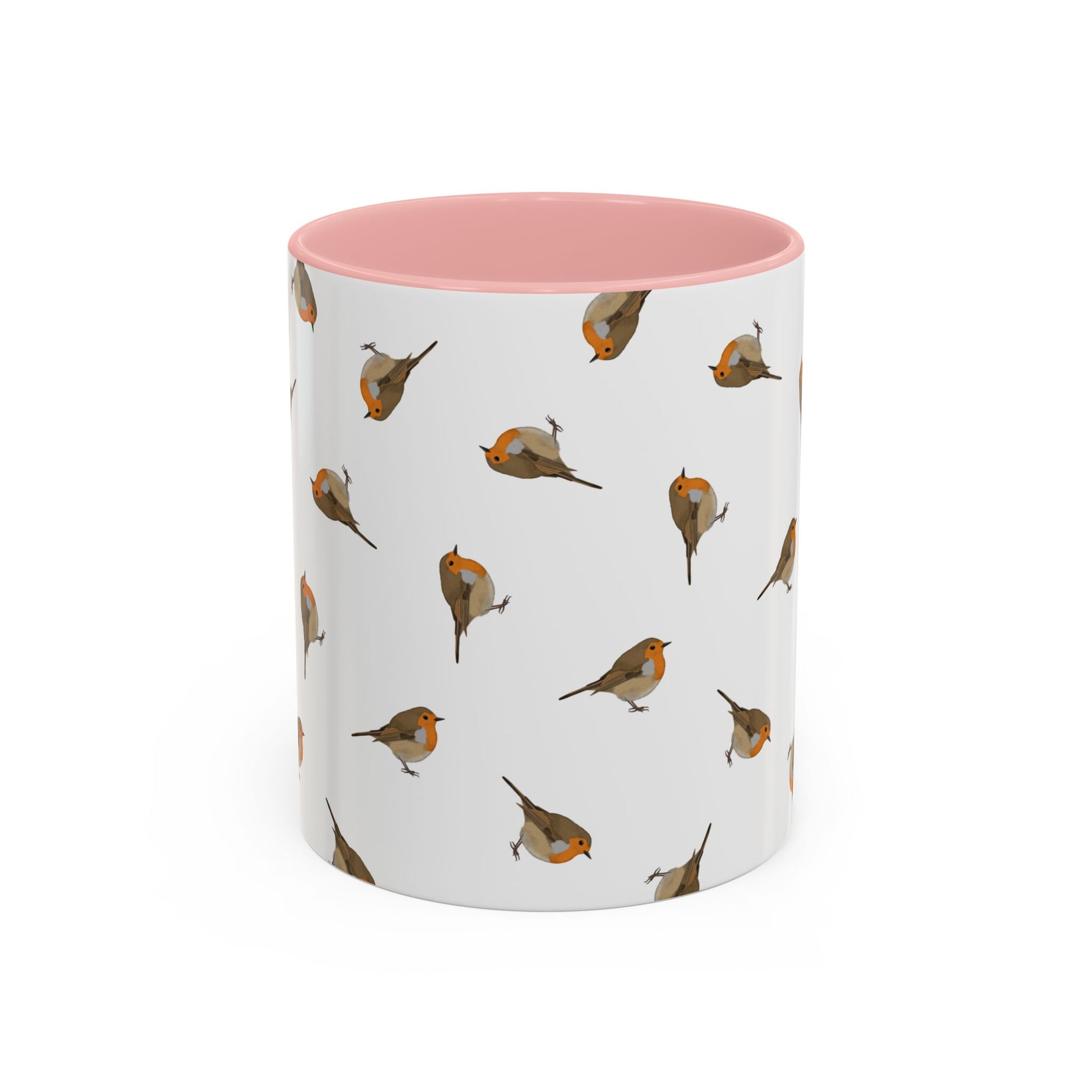 Rotkehlchen Tasse mit Streumuster | Vogelmotiv Kaffeebecher für Vogelbeobachter & Naturfreunde – Accent Coffee Mug,