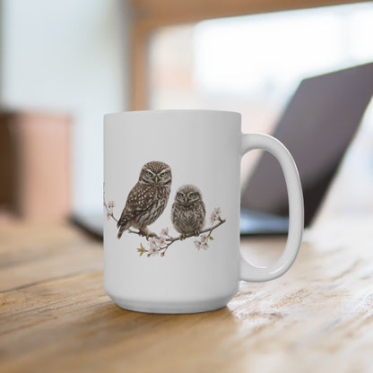 Steinkauz mit Ästling Premium Keramiktasse | Geschenk für Vogelbeobachter